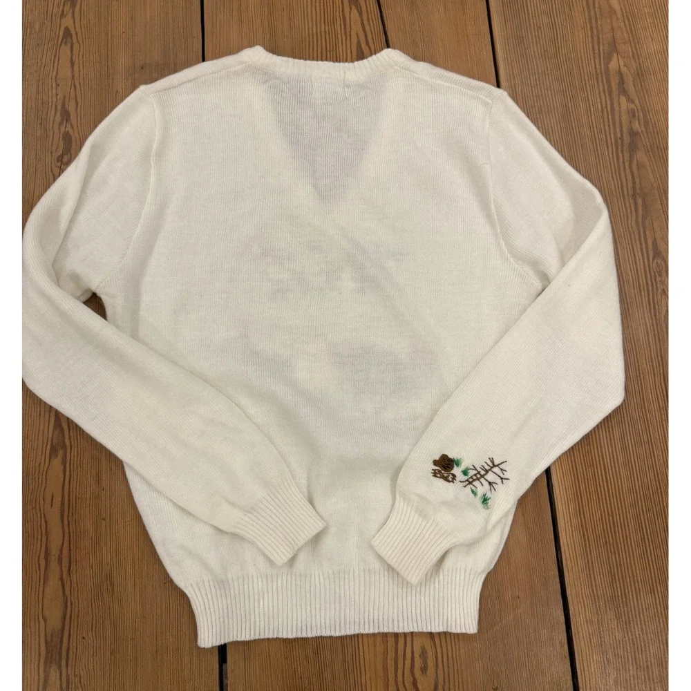 Vintage JCPenney Pheasant Embroidered Sweater White V-Neck Hunting Grandpa Core - Picture 4 of 7